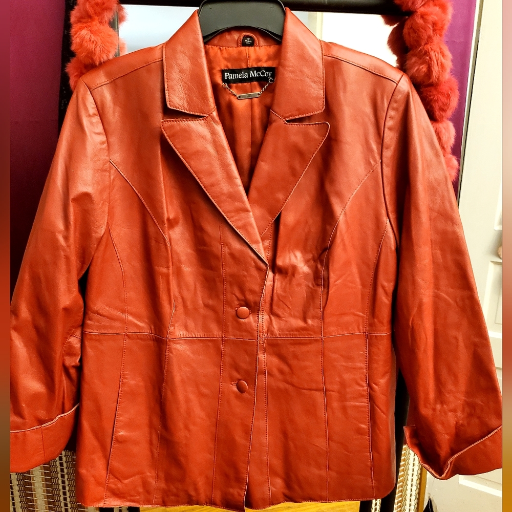 Red genuine leather blazer